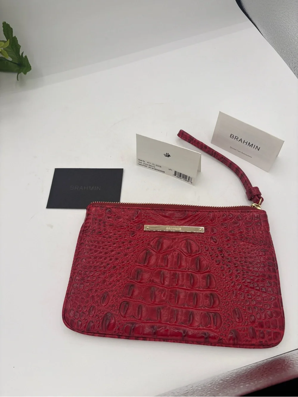 Brahmin Crimson Embossed Croc-Pattern Wristlet